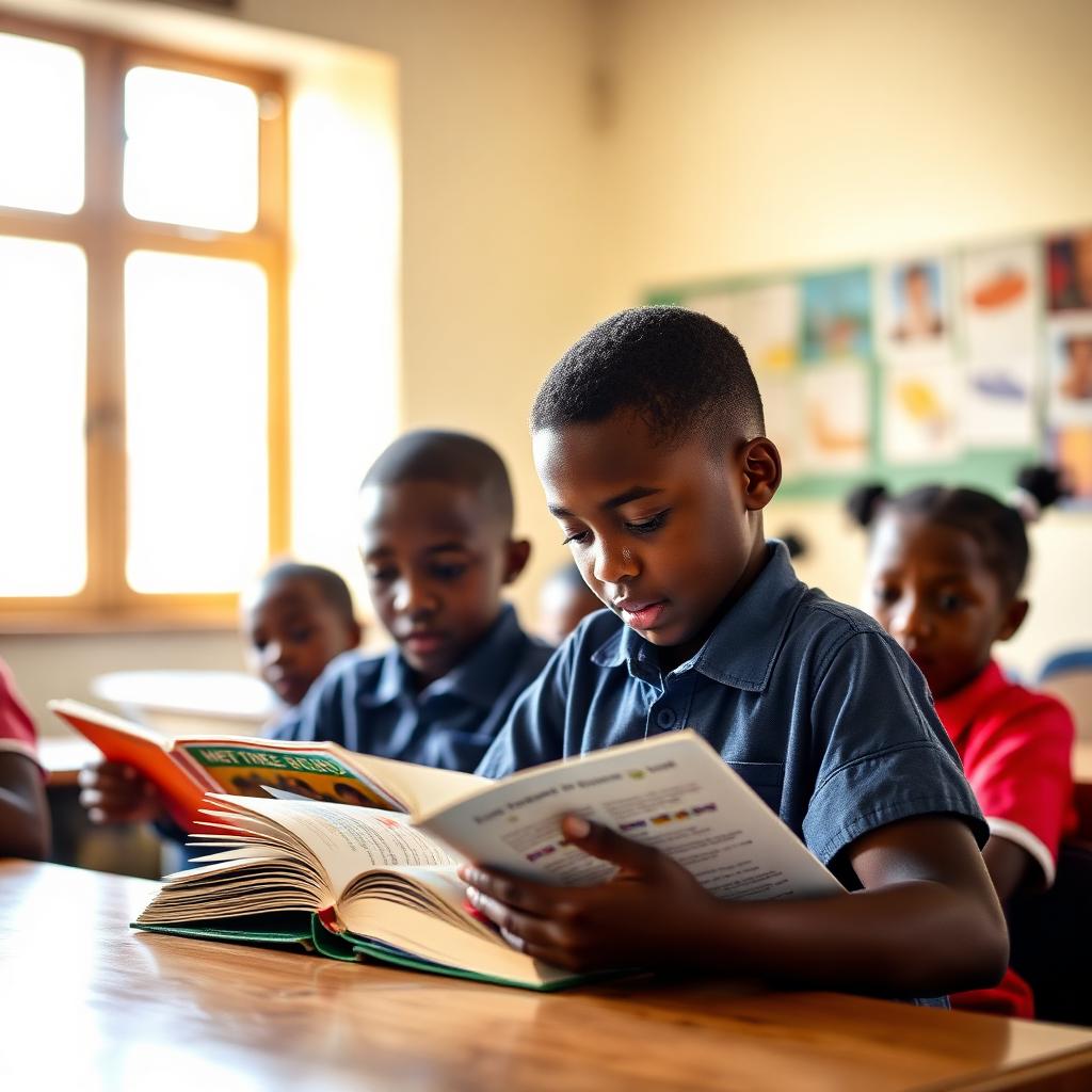 Students reading together in class