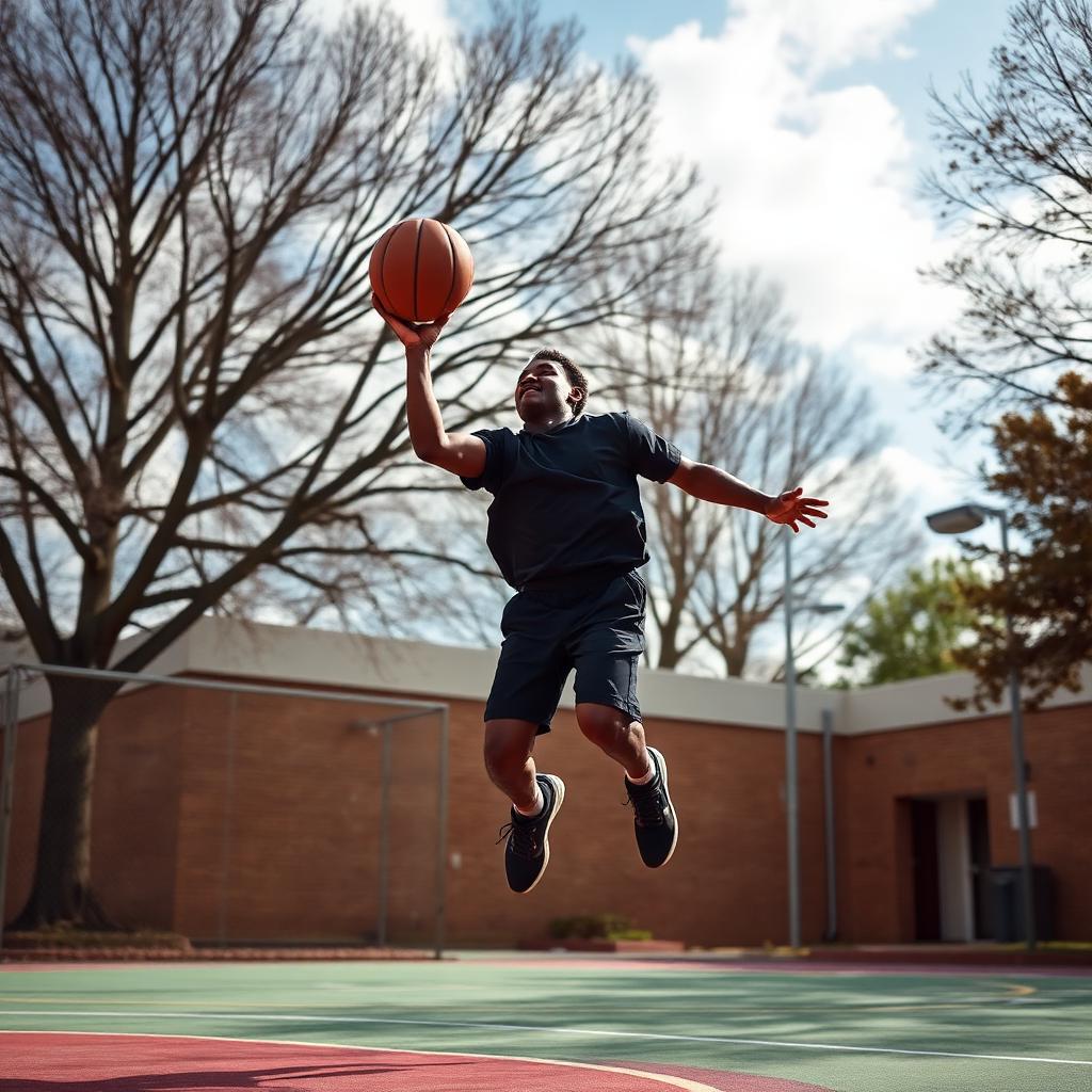 Student playing basketball